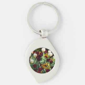 Maroon and Yellow Tulips Colorful Floral Keychain