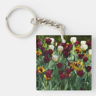 Maroon and Yellow Tulips Colorful Floral Keychain