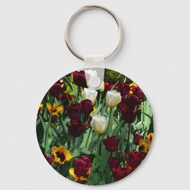 Maroon and Yellow Tulips Colorful Floral Keychain (Front)