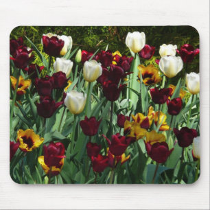 Maroon and Yellow Tulips Colorful Floral Mouse Pad