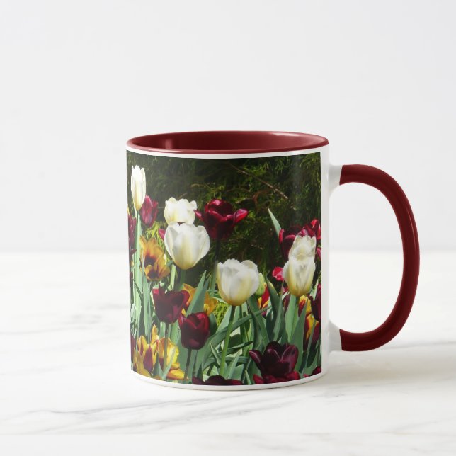 Maroon and Yellow Tulips Colorful Floral Mug (Right)