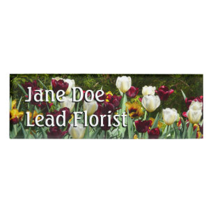 Maroon and Yellow Tulips Colorful Floral Name Tag