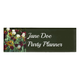 Maroon and Yellow Tulips Colorful Floral Name Tag