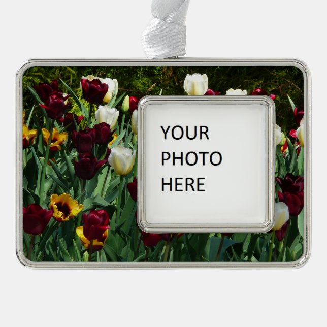 Maroon and Yellow Tulips Colorful Floral Ornament (Front)
