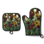 Maroon and Yellow Tulips Colorful Floral Oven Mitt & Pot Holder Set