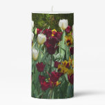 Maroon and Yellow Tulips Colorful Floral Pillar Candle