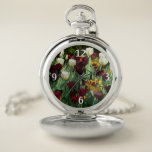 Maroon and Yellow Tulips Colorful Floral Pocket Watch