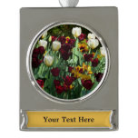 Maroon and Yellow Tulips Colorful Floral Silver Plated Banner Ornament