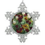 Maroon and Yellow Tulips Colorful Floral Snowflake Pewter Christmas Ornament