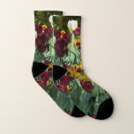 Maroon and Yellow Tulips Colorful Floral Socks