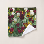 Maroon and Yellow Tulips Colorful Floral Wash Cloth