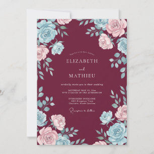 Maroon Aqua Painted Wedding Invitation