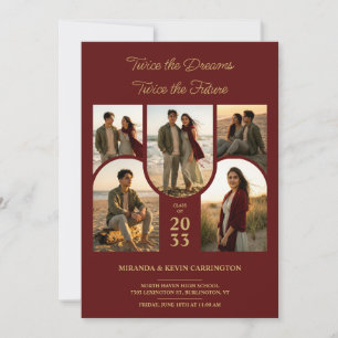 Maroon Arched Collage Double Grads Twins TMF26 Invitation