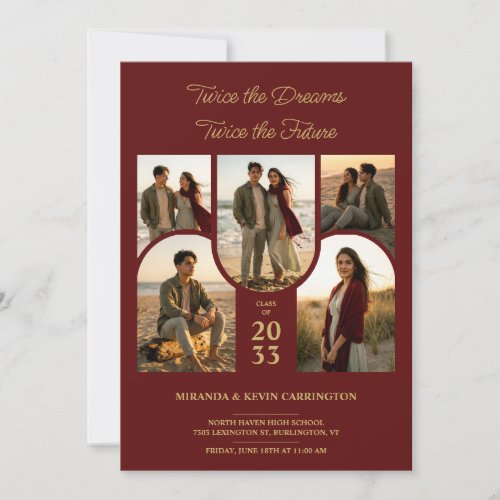 Maroon Arched Collage Double Grads Twins TMF26 Invitation