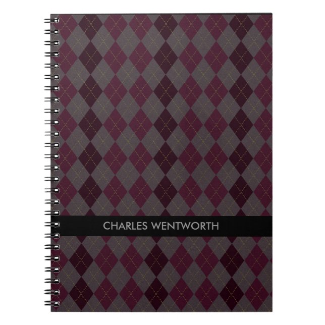 Maroon Argyle Pattern Personalized Notebook (Front)