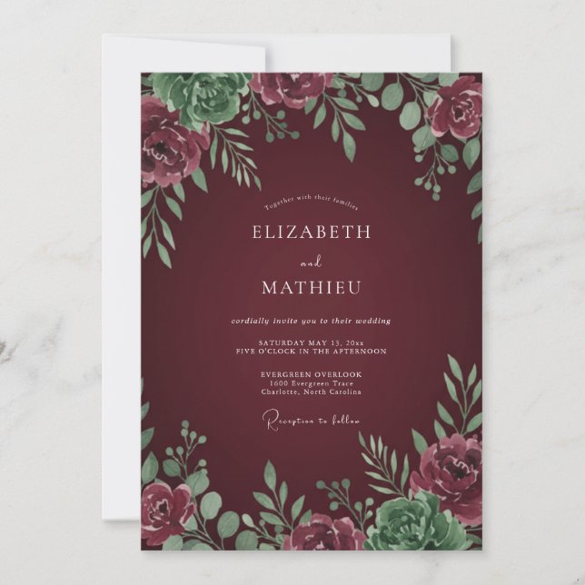 Maroon Aristocratic Winter Wedding Invitation (Front)