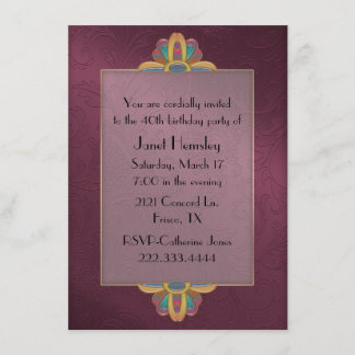 Maroon Art Deco Style Birthday Invitation