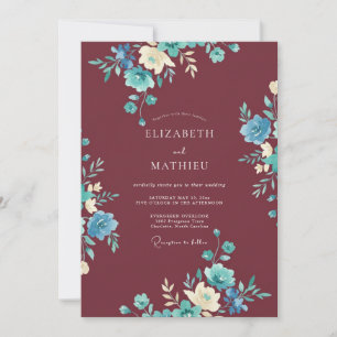 Maroon Artistic Floral Wedding Invitation