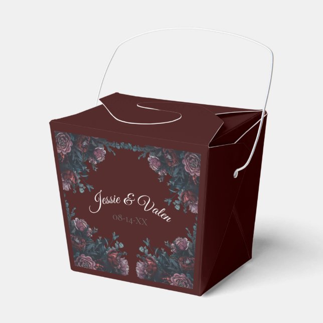 Maroon Autumn Floral Wedding Favor Boxes (Front Side)