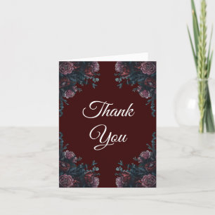 Maroon Autumn Floral Wedding Thank You Card