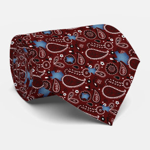 Maroon Bandana and Denim Texas Neck Tie