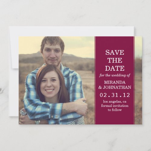 Maroon Banner Stylish Photo Save The Date Invites