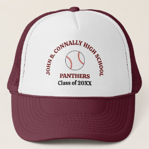 Maroon Baseball Player Custom High School Team Trucker Hat