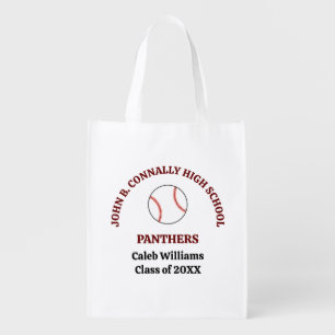 Maroon Baseball Player Personalized Team Grocery Bag