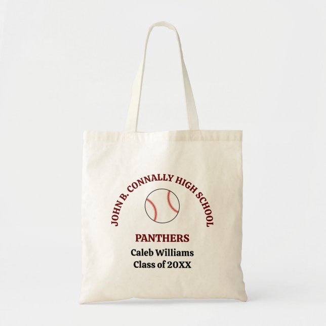 Maroon Baseball Team Personalized High School Tote Bag (Front)