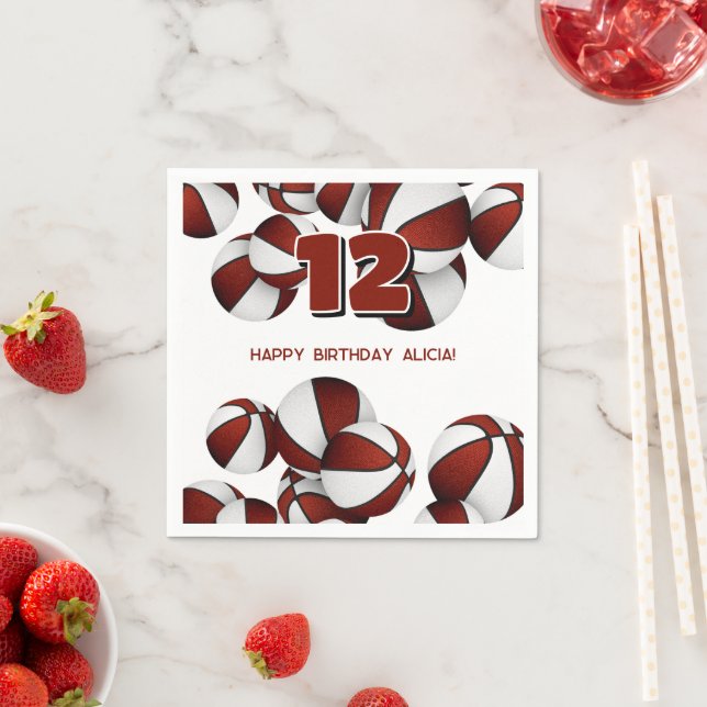 maroon basketballs girls boys sports party napkins (Insitu)