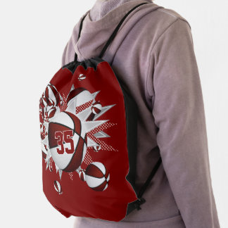 maroon basketballs stars girls jersey number drawstring bag