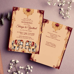 Maroon beige Indian wedding elephants template