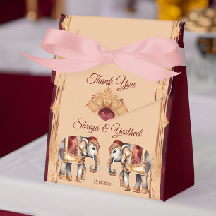 Maroon beige Indian wedding elephants template Favor Boxes