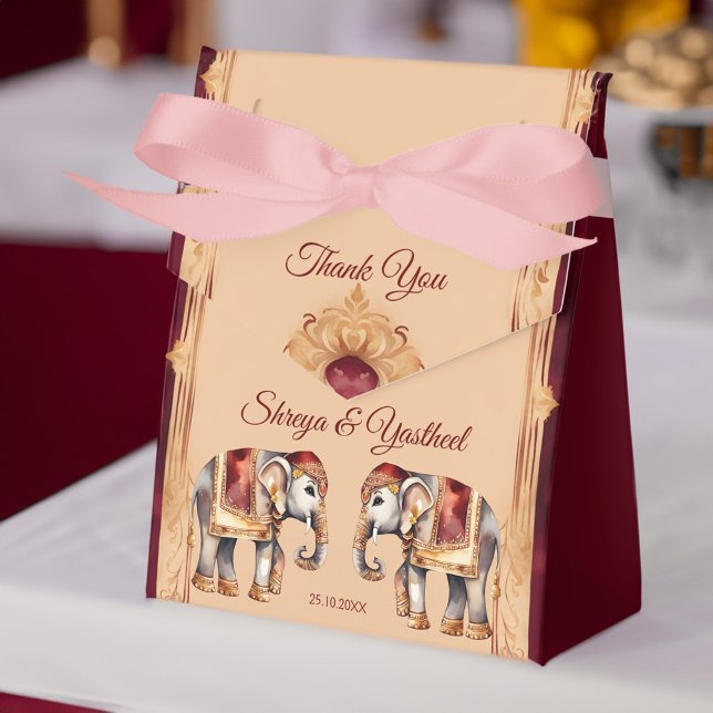 Maroon beige Indian wedding elephants template Favor Boxes (Maroon beige Indian wedding elephants template Favor Box Indian wedding favors elephant favor box)