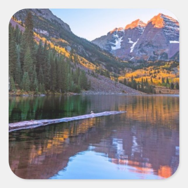 Maroon Bells Alpen Glow Square Sticker (Front)