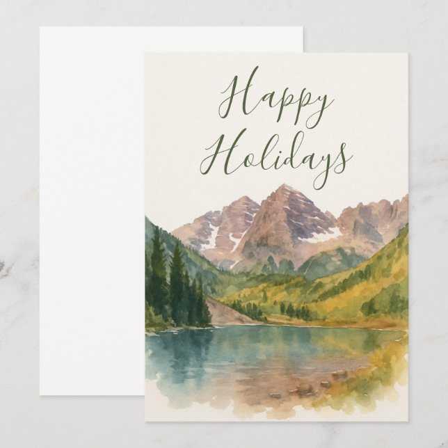 Maroon Bells Colorado Watercolor Holiday Card (Front/Back)