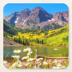 Maroon Bells in Aspen, Colorado Square Paper Coaster