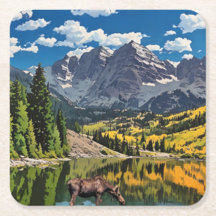 Maroon Bells Paper Napkin Square Paper Coaster