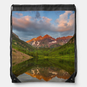 Maroon Bells Reflect Into Calm Maroon Lake 2 Drawstring Bag