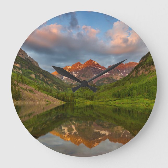 Maroon Bells Reflect Into Calm Maroon Lake 2 Large Clock (Front)