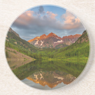 Maroon Bells Reflect Into Calm Maroon Lake 2 Sandstone Coaster