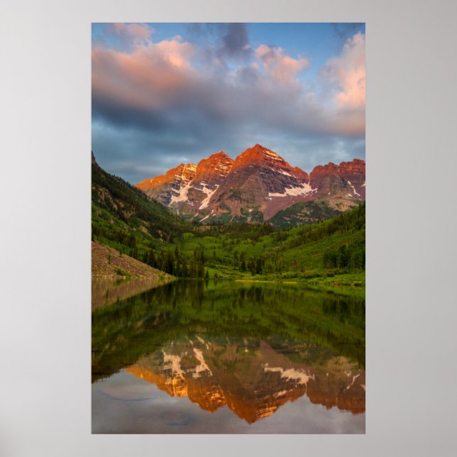 Maroon Bells Reflect Into Calm Maroon Lake 3 Poster (Front)
