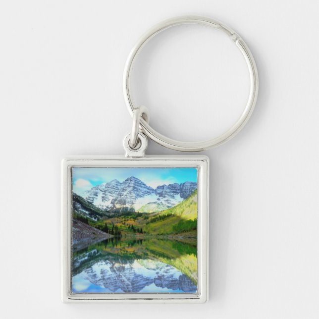 Maroon Bells reflecting in Maroon Lake Keychain (Front)