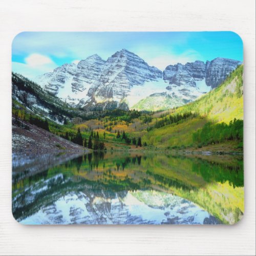 Maroon Bells reflecting in Maroon Lake Mouse Pad