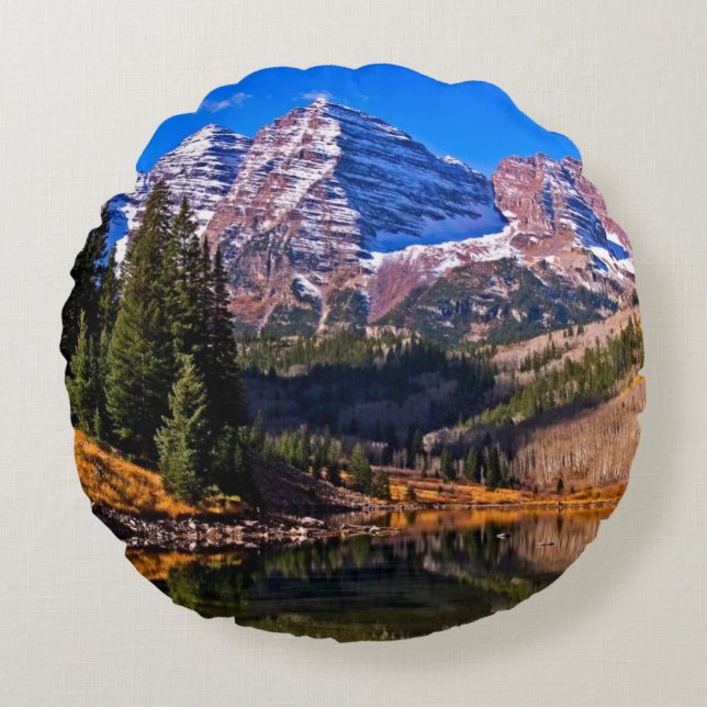 Maroon Bells Round Pillow (Front)