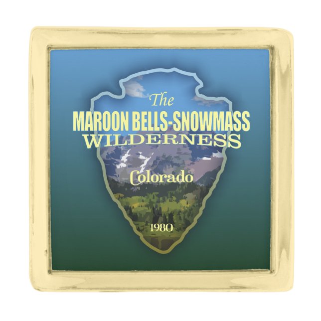 Maroon Bells-Snowmass (arrowhead) Gold Finish Lapel Pin (Front)