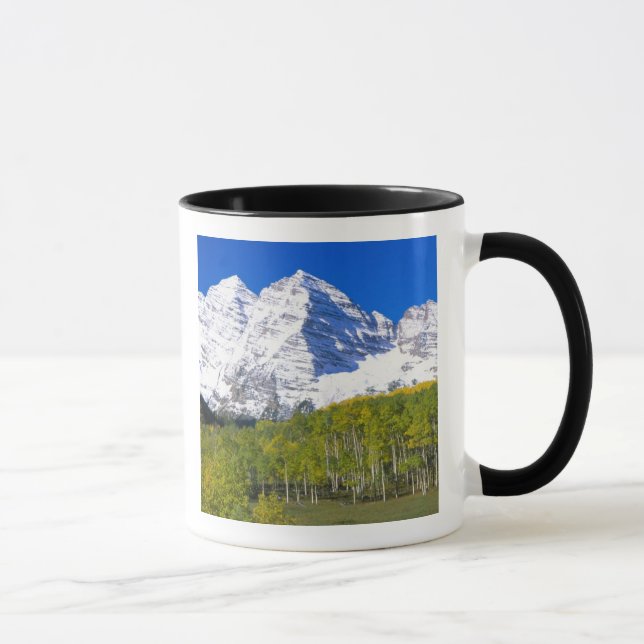 Maroon Bells with autumn aspen forest. Mug (Right)