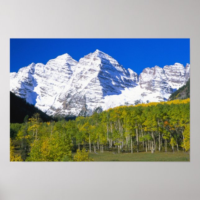 Maroon Bells with autumn aspen forest. Poster (Front)