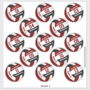 maroon black 13 custom players names volleyball sticker