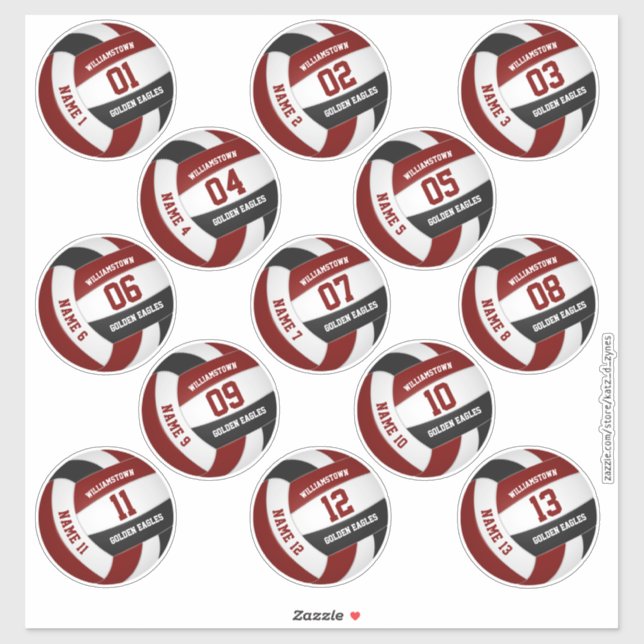 maroon black 13 custom players names volleyball sticker (Sheet)